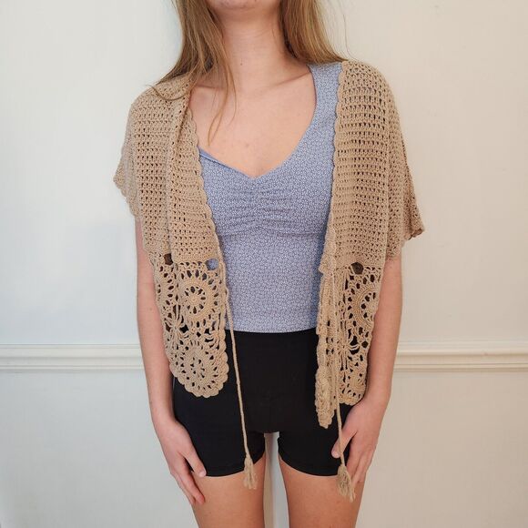 VTG Y2K Wet Seal Sweater Vest Sz Medium Womens Boho Crop Cardigan Hippie… - Picture 6 of 11